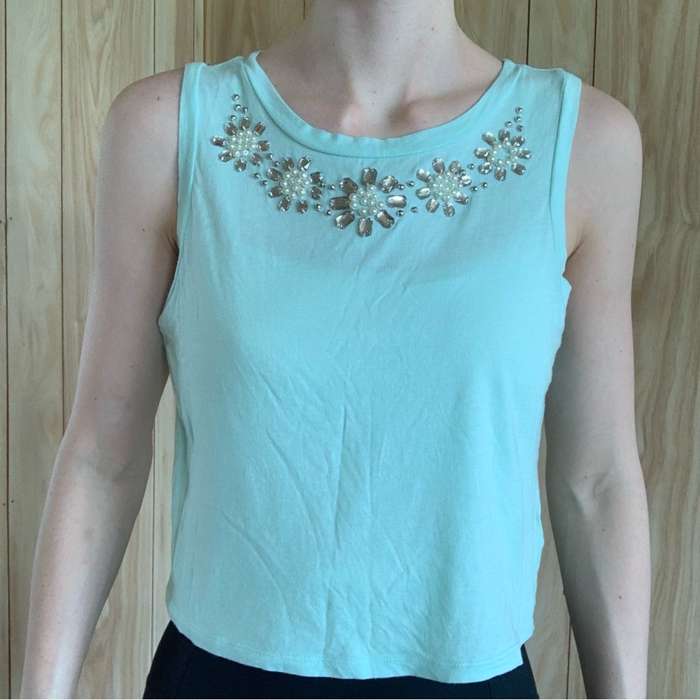 Mint Beaded Neck Crop Tank